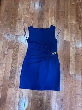 Ivanka Trump Royal Blue Sleeveless Sheath Dress with Gold Chain Detail
